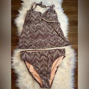 Garnet Hill Brown and Cream Chevron Swim Set